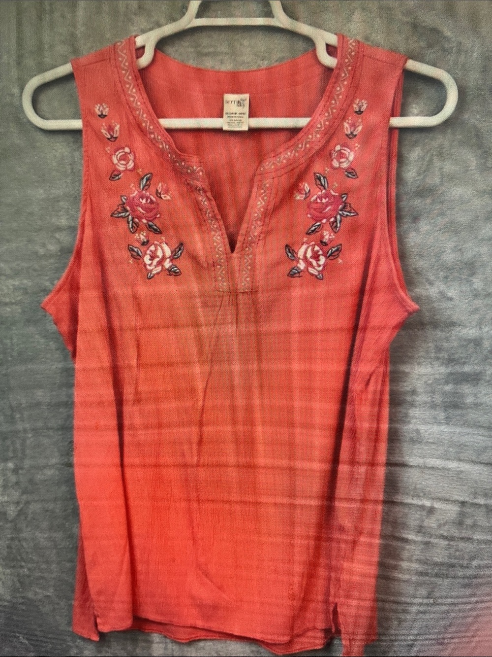 Embroidered Coral Sleeveless Women's Top